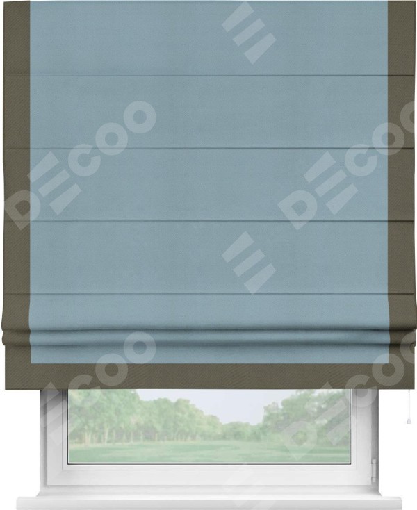 Римская штора «Кортин» с кантом Виктория, для проема, ткань блэкаут однотонный серо-голубой