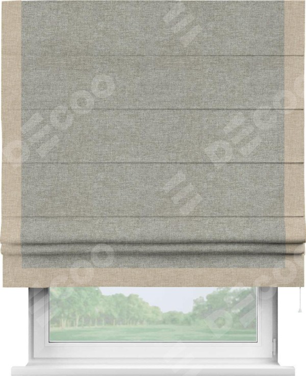 Римская штора «Кортин» с кантом Виктория, для проема, ткань лён кашемир серый