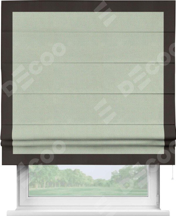 Римская штора «Кортин» с кантом Чесс, для проема, ткань блэкаут однотонный светло-серый