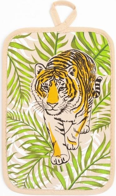 Кухонный набор Тигр в листьях (полотенце 39х60+прихватка 14,5х22), беж, хлопок 100%, 200г/м2