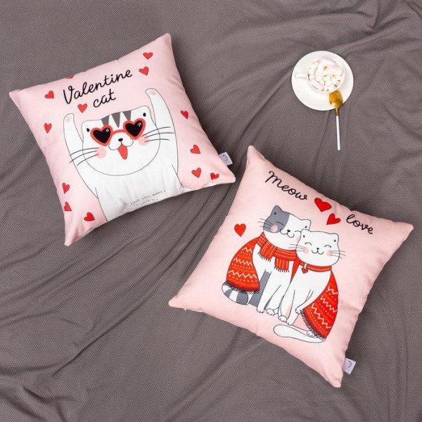 Подушка декоративная Valentine cat, 40х40 см, велюр, 100% п/э